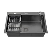 Fossa 24"x18"x10" Inch Single Bowl With Tap Hole 304 Grade Stainless Steel Handmade Kitchen Sink (Matte Finish) Black - Fossa Home